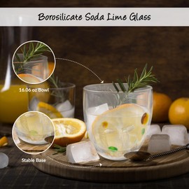 Gusto Buono 16oz Soda Lime Glasses, Set of 4 – Amber & Green Dots Vibrant Multicolored Design | Handcrafted, Dishwasher & Microwave Safe Drinking Glasses | Perfect for Home, Parties, & Gifts