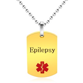 Uloveido Epilepsy Medical Alert Necklace-Stainless Steel Engraved Medical ID Tag Emergency Med Alert Epilepsy Necklace for Men Women Y4290 (Epilepsy)