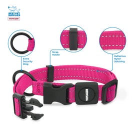 Best Pet Supplies Voyager Reflective Dog Leash or Collar with Neoprene Handle, for Small, Medium, and Large Breed Puppies, Cute and Heavy Duty for Walking, Running and Training - Fuchsia, S