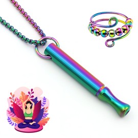 DHINCHANSAIB Anxiety Necklace with Rings Smoking Quitting Aid Smoking Quitting Rings Panic Attacks Aid Anti Stress Ring Breathing Chain for Men and Women Meditation Aid Stress Relief, Stainless Steel,