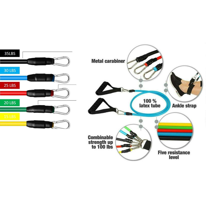 Exercise Resistance Bands Set with Handles, Ankle Straps, Door Anchor