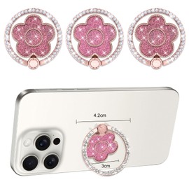 DaBuBu Glitter Cell Phone Metal Flower Ring Holder Stand, 180 Rotate Finger Ring Diamond Kickstand for Smartphones,2 Pack(Pink/Hot Pink Flower)