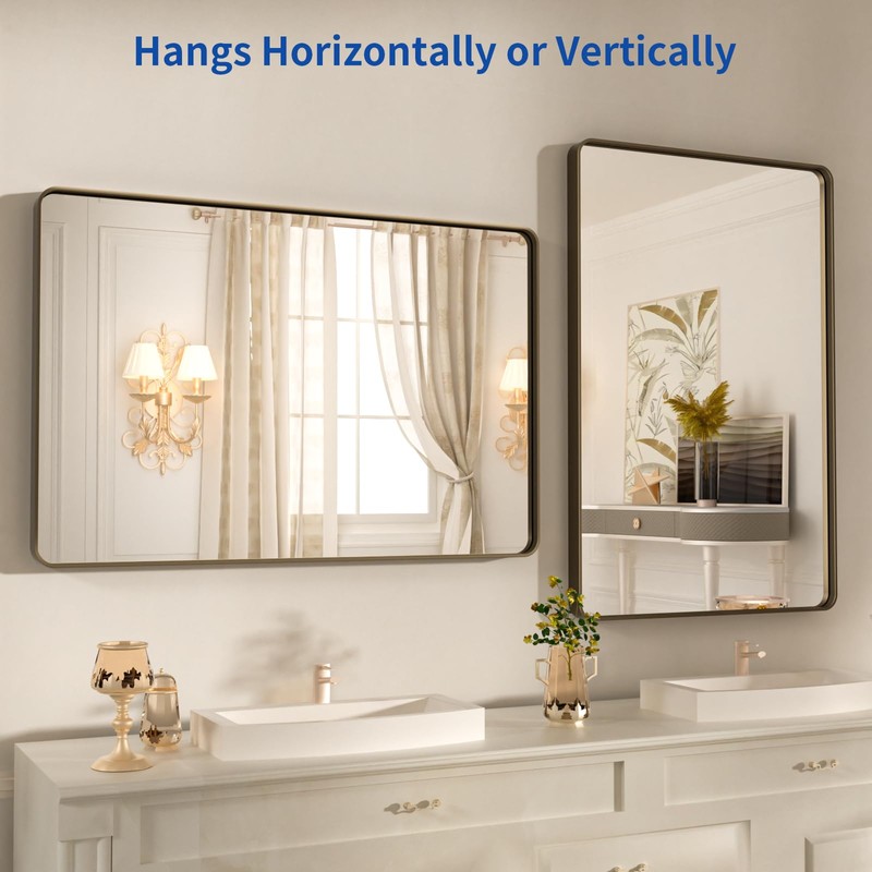 WEER 24x32 Inch Bronze Bathroom Mirror - Brushed Bronze Frame