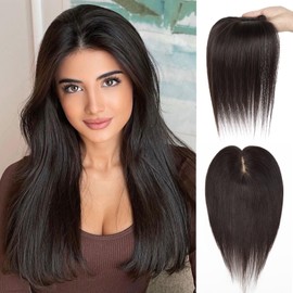 JONIJO Hair Toppers for Women Real Human Hair- 3D Upgrade Biological Scalp，Human Hair Toppers for Women with Thinning Hair, Clip in Bangs Topper Hair Pieces (Dark Brown, 14 Inch 30cm)