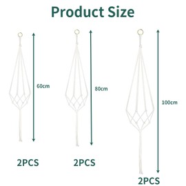 Pack of 6 Macrame Hanging Baskets, Hanging Baskets, Indoor Hanging Baskets, Outdoor Hanging Baskets, 60 cm, 80 cm, 100 cm, with 6 Pieces S Hooks, Hanging Basket for Indoor Ceilings, Balconies, Wall