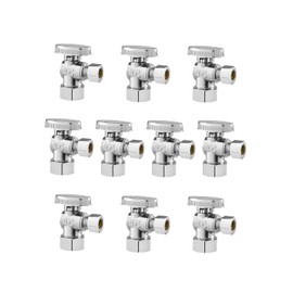 VEVOR 10-Pack Angle Stop Valve, 1/4 Turn Water Shut Off Valves, 1/2" Nominal (5/8" OD) Compression Inlet x 3/8" OD Compression Outlet Shutoff Valve for Bathroom Kitchen Toilet Shower Plumbing