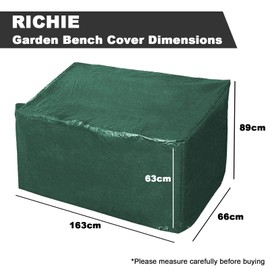 RICHIE Garden Bench Covers Waterproof, Outdoor Patio Bench Cover 3 seater, Garden seat cover 163x66x63/89cm, Bench Covers with Drawstring, Anti-UV Wind Waterproof Polyethylene Furniture Cover, Green