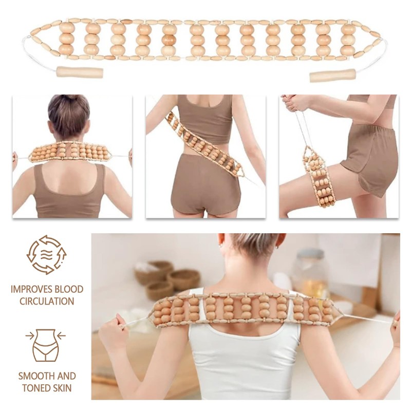 Rope Back Massager, Wooden Massage Roller for Maderoterapia Massage Ball