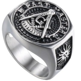 XSWLKJ Mens Gold Plating Stainless Steel Masonic Past Master Rings,Gold Titanium Steel Ring Vintage Men's Ring, 12, Metal, No Gemstone