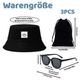 MigWoo Fishing Hat Men Bucket Hat Women Bucket Hat Men with Sunglasses and Carry Bag UV Protection for Fishing, Beach and Outdoor Activities, Black, Size 56-58 cm