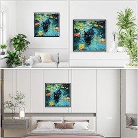 NEWENMO Black Cat Paint by Numbers Kit for Adults, Flowers Water Lilies Paint by Numbers on Canvas Unframed, DIY Oil Painting Perfect for Beginner, Craft, Hobbies and Home Wall Decor 16x16 in