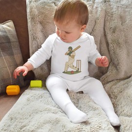 6-12 Month 'Cricket Batter Action' Baby Romper Jumpsuit/Sleep Suit (SS00105593)