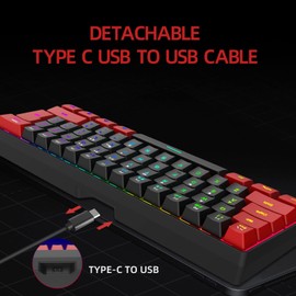 Snpurdiri 60% Wired Gaming Keyboard, Ultra-Compact RGB Backlit Small Gaming Keyboard for PC Computer Gamer (Red and Black)