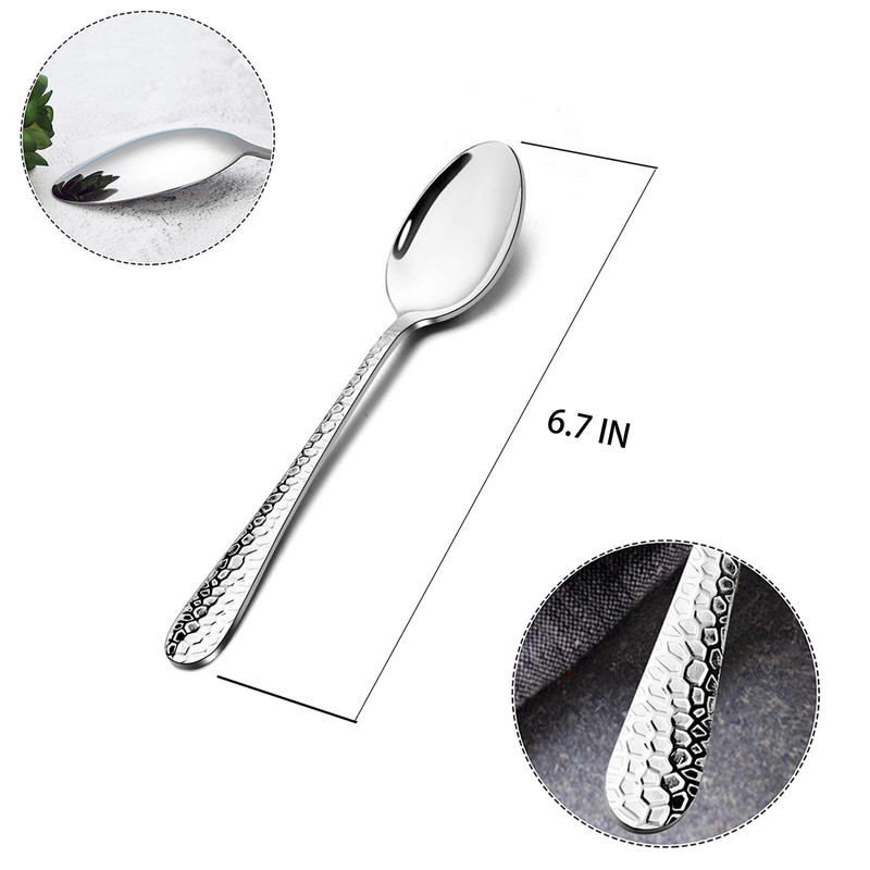 E-far Stainless Steel Teaspoons Set of 12, Modern Hammered Silverware