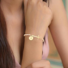 Gold Cross Bracelets for Women 14K Gold Plated 3mm Cubic Zirconia Classic Tennis Bracelet Dainty Initial Bracelet Letter A-Z Charm for Women Trendy Jewelry Gifts U, Medium, Brass, Cubic Zirconia