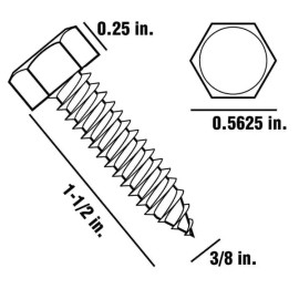 Everbilt 25 Pack EVERBILT 3/8 inch x 1-1/2 inch Hex Zinc Plated Lag Bolts Screws 506370