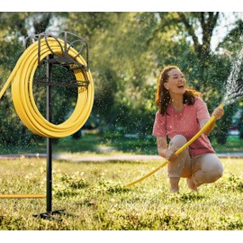 Fire Beauty Garden Hose Holder with Storage Basket,Heavy-Duty,80+ lb Capacity,Rust-Proof Stainless Steel,Organizes 150ft Hose for Patio&Yard,Leaf Design