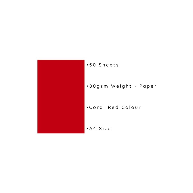 Coral Red A4 Coloured Craft Paper 80gsm (50 Sheets)