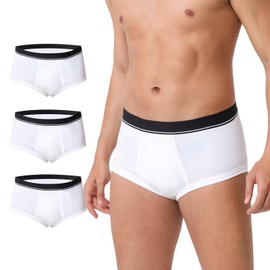 ShieldEase Washable Incontinence Underwear for Men - Cotton Leakproof Briefs with Fly, Front & Rear Urinary Leak Proof Panties, 150ml Absorbency (3 Pack, White, 2XL)