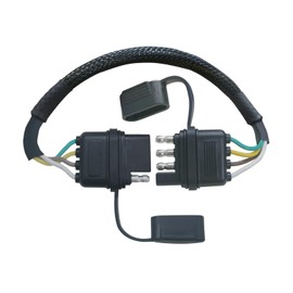 4-pin Trailer Flat Male and Female Head Harness, 12inch, 18AWG Pure Copper with Rubber dust Cover, Nylon mesh Protection, 4-pin Trailer Extension