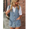 Shebote Womens Oversized Sleeveless Jean Denim Jacket Button Down Vest