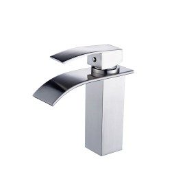 Modern Bathroom Single Handle Basin Mixer Brushed Aluminum Sink Waterfall Single Hole New Contemporary Ceramic Bath RoomColor: Light Grey, Surface Finishing: Nickle