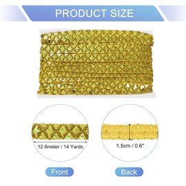 QUARKZMAN 11 Yard Sequins Trim Ribbon 0.6 Inch Sequin Gimp Braid Trim Beaded Lace Ribbon Sequin Fabric Flat Trims Strips for Crafts Sewing Clothes Home Party Decoration, Gold