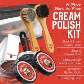 RED MOOSE 8pc Black and Brown Shoe/Boot Cleaning Kit – Polish, Brushes, Cloth,