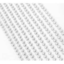 500 x Self Adhesive Pearls Gems 3mm Mini Flat Backed Round Pearls Beads Strips Embellishments (Silver)
