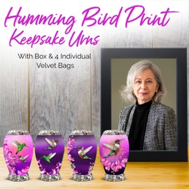 Hummingbird Urns - Small Urns for Human Ashes Set - Urns for Men & Women - Mini Keepsake Urns - Pay Tribute to Your Loved One with Funeral Urns for Male & Female (Purple, Set of 4)