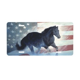 Patriotic Horse American Flag License Plate, Decorative Car Front License Plate, Aluminum Novelty License Plates Vanity Tag Metal Car Plate for Women Men 6 X 12 Inch