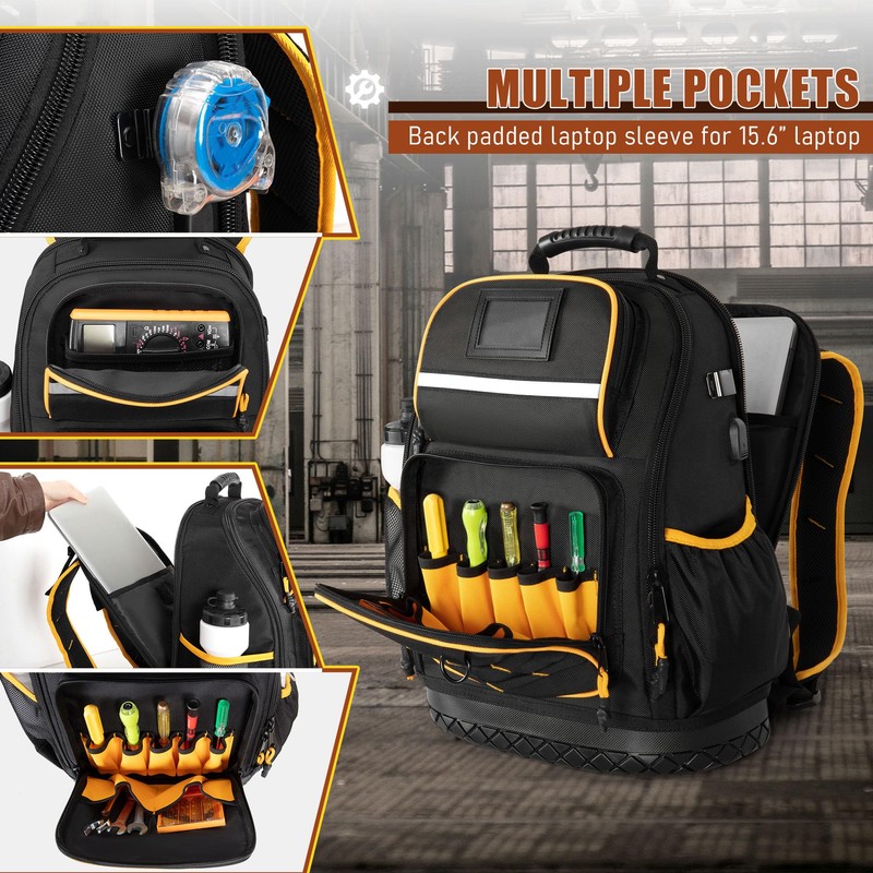 Marscamd Tool Backpack with Hard Bottom and a Tool Pouch,