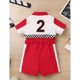ODOLDI Kids Boys Girls 1st 2nd Birthday Race Car Driver Short Sleeve Romper Jumpsuit Racer Costume, Red 2y, 18-24 Months