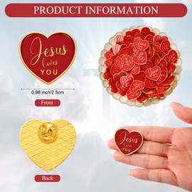 Tondiamo Jesus Loves You Pins Bulk Religious Heart Pins Bulk Christian Church Gifts for Valentines Day Sunday School Church Visitors Members Clergy