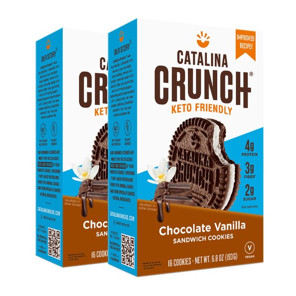 Catalina Crunch Chocolate Vanilla Keto Sandwich Cookies 2 Pack | Keto Snacks | Low Carb, Low Sugar | Vegan Cookies, Plant Protein Cookies | Keto Friendly, Keto Dessert