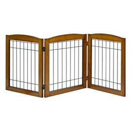 LZRS Sturdy Wood Pet Gate, Freestanding Wire Pet Dog Gate Safety Fence Indoor, Foldable Stair Barrier for Most Furry Friends, Puppy Dog Gate for Stairs, Doorways, Oak Cheery,24" Height-3 Panels