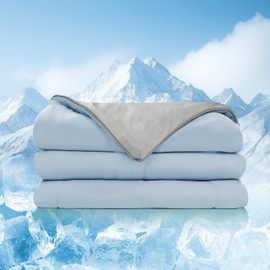 Cooling Blanket for Hot Sleepers, Shawl 27"x39", Reversible Dual-Sided Rapid Cooling Lightweight Breathable Summer Quilt, Portable Soft Small Mini Shawl Lap Throw, for Bed & Sofa, Light Blue/Gray