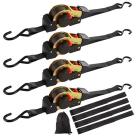 YAYODS Retractable Ratchet Straps Heavy Duty, 4pcs 1" x 10' Tie Down Strap + 4pcs Soft Loop + 1pcs Storage Bag, 1,500lb Break Strength, Automatic Ratchet Straps Self Retractable Tie Down for Trailer