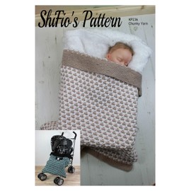 ShiFio's Patterns, Knitting Pattern for Babies Blanket, Chunky Yarn, Baby Buggy Blanket Knitting Pattern with strap holes, KP236