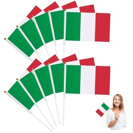 Italy Hand Mini Flag, Italy Hand Held Mini Flag, Mini Italian Flag, Italy Hand Hero Flag, It Stick Flag, Vibrant Colour and Fade Resistant, Pack of 10