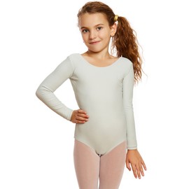 Leveret Girls Leotard Basic Long Sleeve Ballet Dance Leotard (2T-14 Years) Variety of Colors (Light Grey, X Large / 12-14)