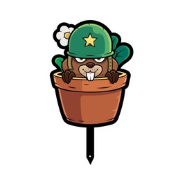 Beaver with Army Helmet Garden Outdoor Metal Art 7"x6" Weather Resistant Lawn Ornaments Sturdy Stakes Yard Sign Decoration for Patio