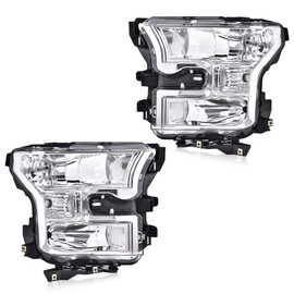 LQI Headlights Assembly Compatible with 2015 2016 2017 Ford F150 Headlamps Clear lens Chrome Housing Clear Reflector