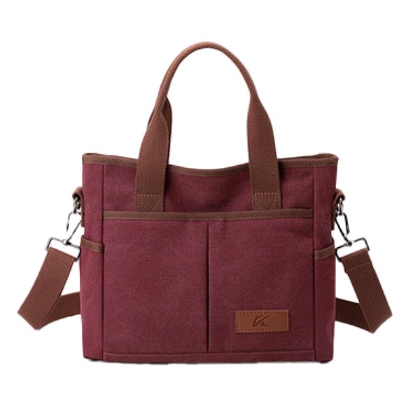 masamilk Canvas Tote Bag, Many Pockets, 3-Way Zippered, Canvas Shoulder