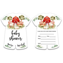 Cute Farm Baby Shower Party Shaped Invitations Cards with Envelopes Set of 20 Farm Animals Baby Shower Gender Neutral Invites Fill in Blank