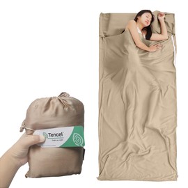 Cozysilk Tencel Lyocell Sleeping Bag Liner with Zipper - 100% Austrian Lenzing AG Tencel - Soft Silky Smooth Sleep Sack Adult - Travel Sheet for Hotel (Light Coffee, Single - 33.5 x 87 inch)
