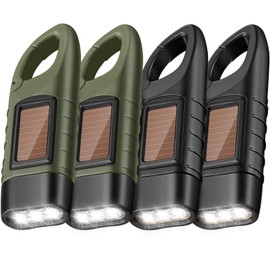 Mudder 4 Pack Hand Crank Solar Powered Flashlight Emergency Rechargeable Led Flashlight Survival Gear Self Powered Charging Torch for Hiking Backpack Camping Safety Emergency Pack (Green, Black)