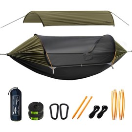 Travel Bird Camping Hammock Tent with Mosquito Net and Removable Sunshade, 4 in 1 Function, Lightweight Hanging Hammocks Tree Straps Swing, Bivvy Ground Tent for Outside, Hiking, and Travel