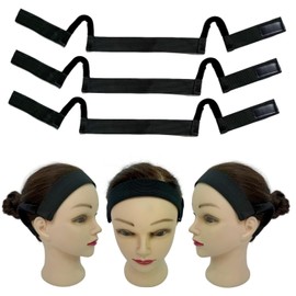 SUSISANG 3 Pcs Wigs Bands for Lace Front Ear Free Painless, Elastic Melting Band for Wigs, Edge Holder with Ears Out, Adjustable Hair Band to Keeping Grip No Slip (Black, 3.0 cm)