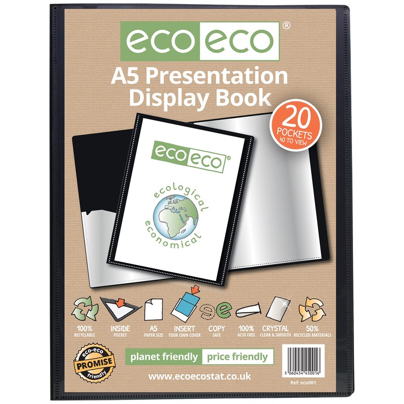 eco-eco A5 Size 50% Recycled 20 Pocket Black Presentation Display